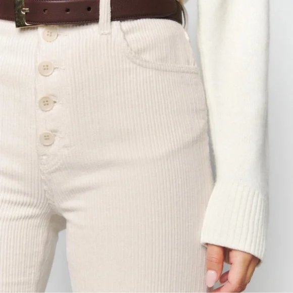 Reformation Cynthia Button Fly High Rise Straight Corduroy Pants Cream Size 28 - Picture 2 of 12